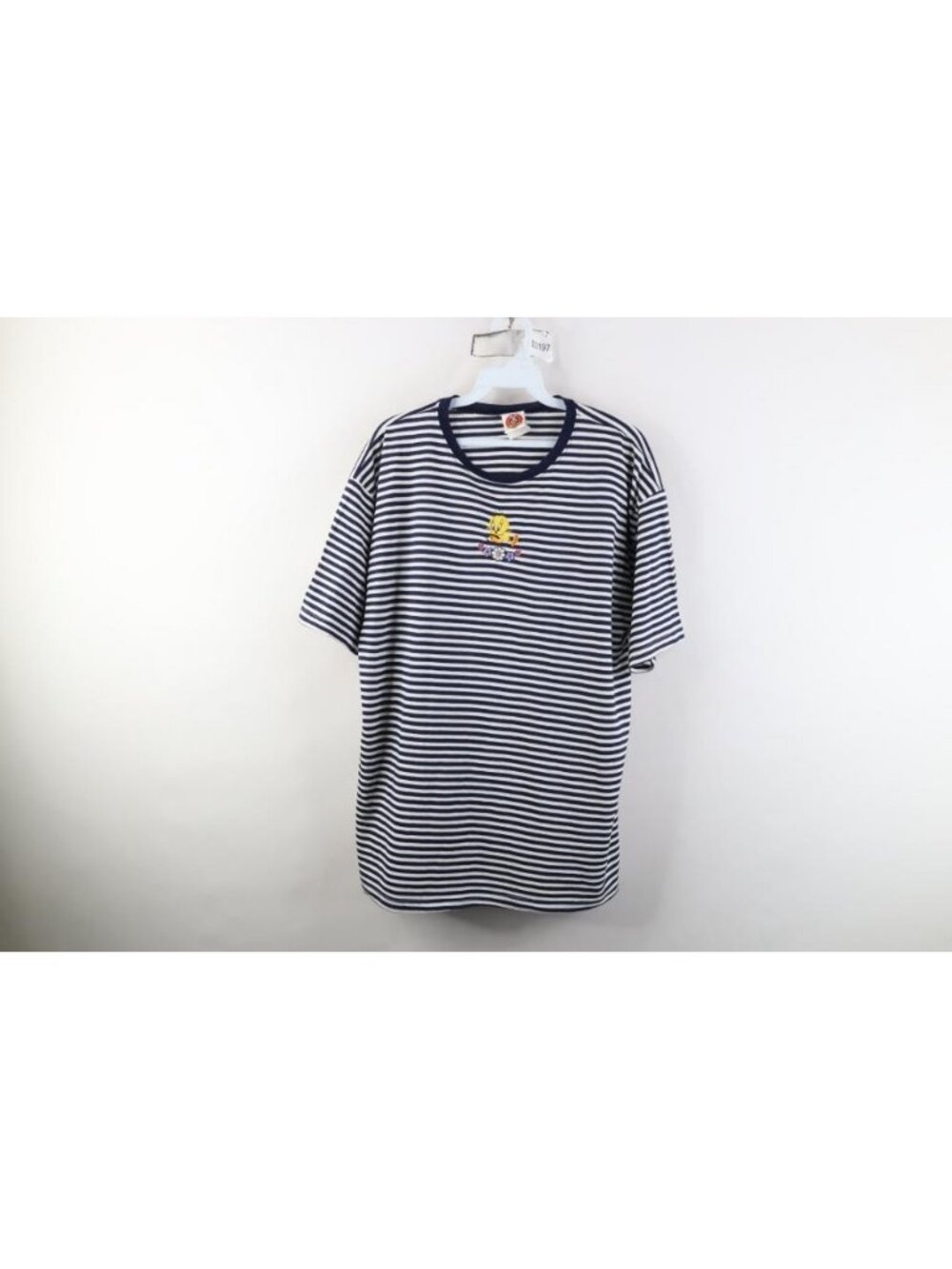 Vintage 90s Looney Tunes Womens Large Striped Flower Tweety Bird T-Shirt Blue